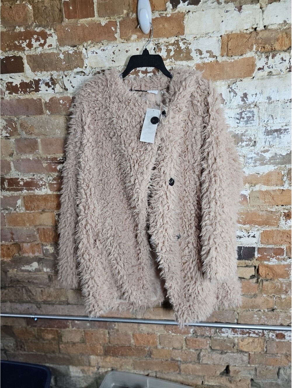 NWT New Directions L May Pink Poodle Coat Penny Lane Shaggy Faux Fur 70s